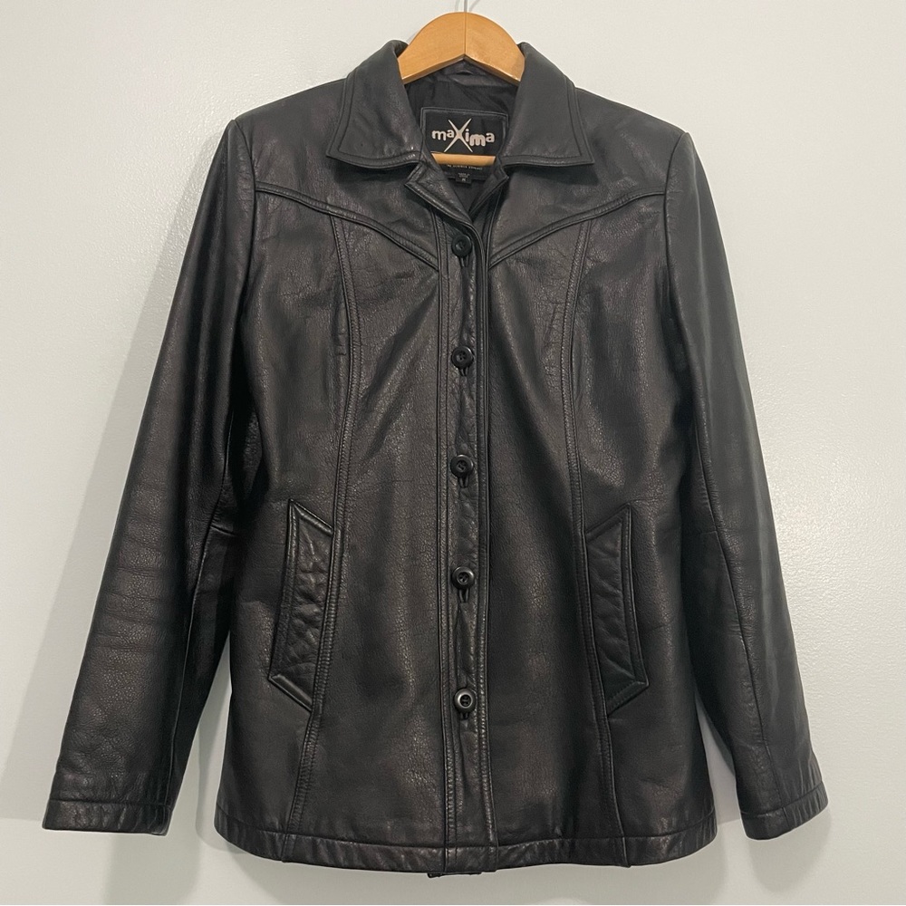 Wilsons Maxima Vintage Y2K Black Blazer Leather Jacket Size M